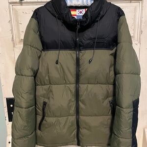 SMKR TEQ Men's Olive Green Hooded Zip Puffer Jacket Size L